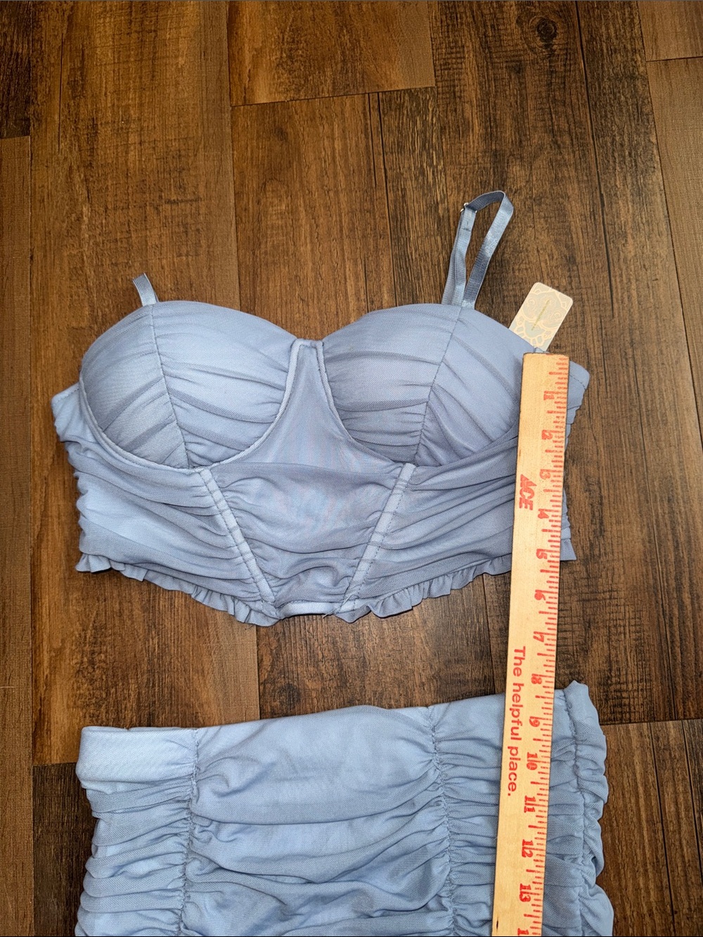 Iris Basic Light Blue Ruched Ruffle Two-Piece Skirt Set - Picture 7 of 11
